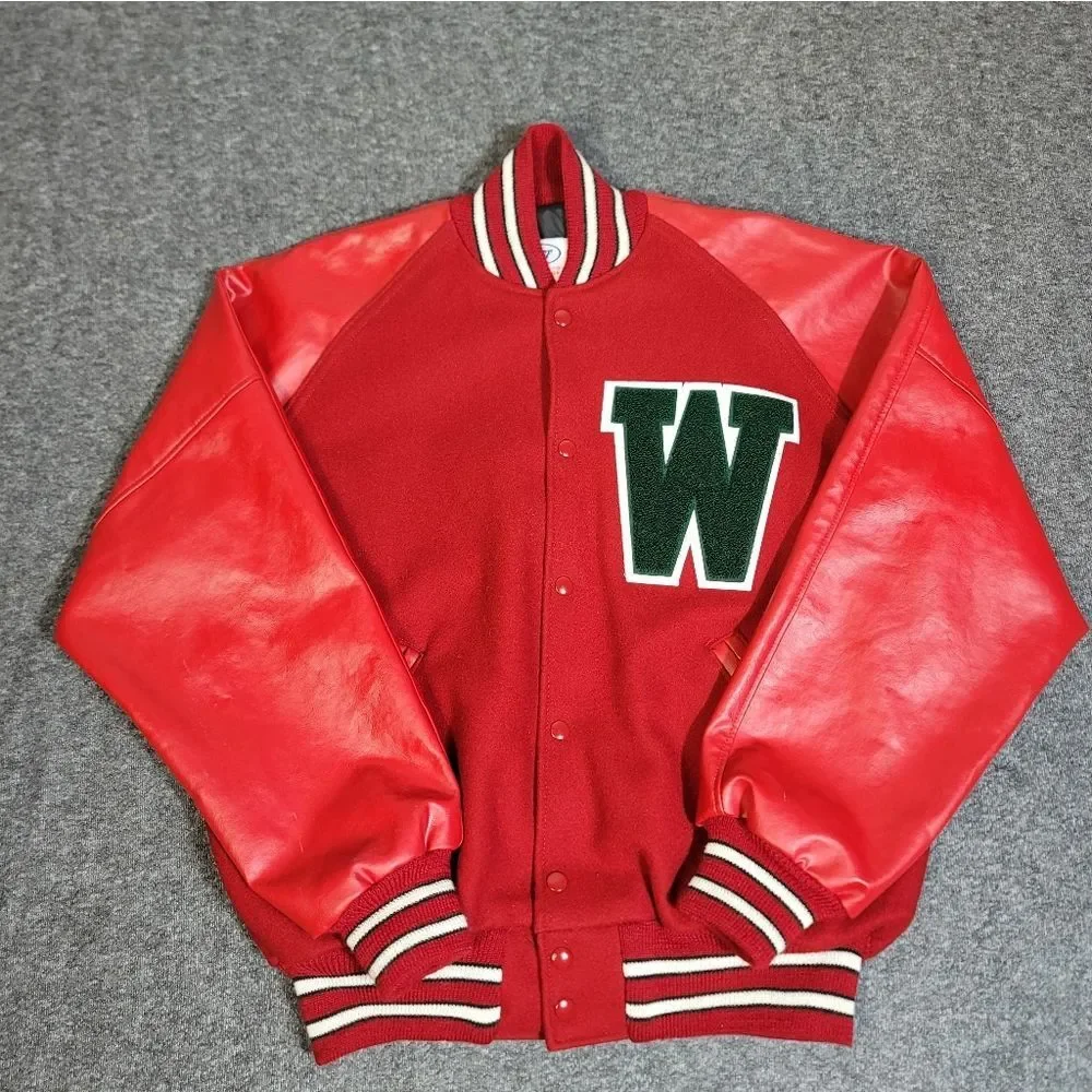 Vintage 90s Neff Varsity Jacket Red Wool Leather Chenille W Patch Men’s L USA